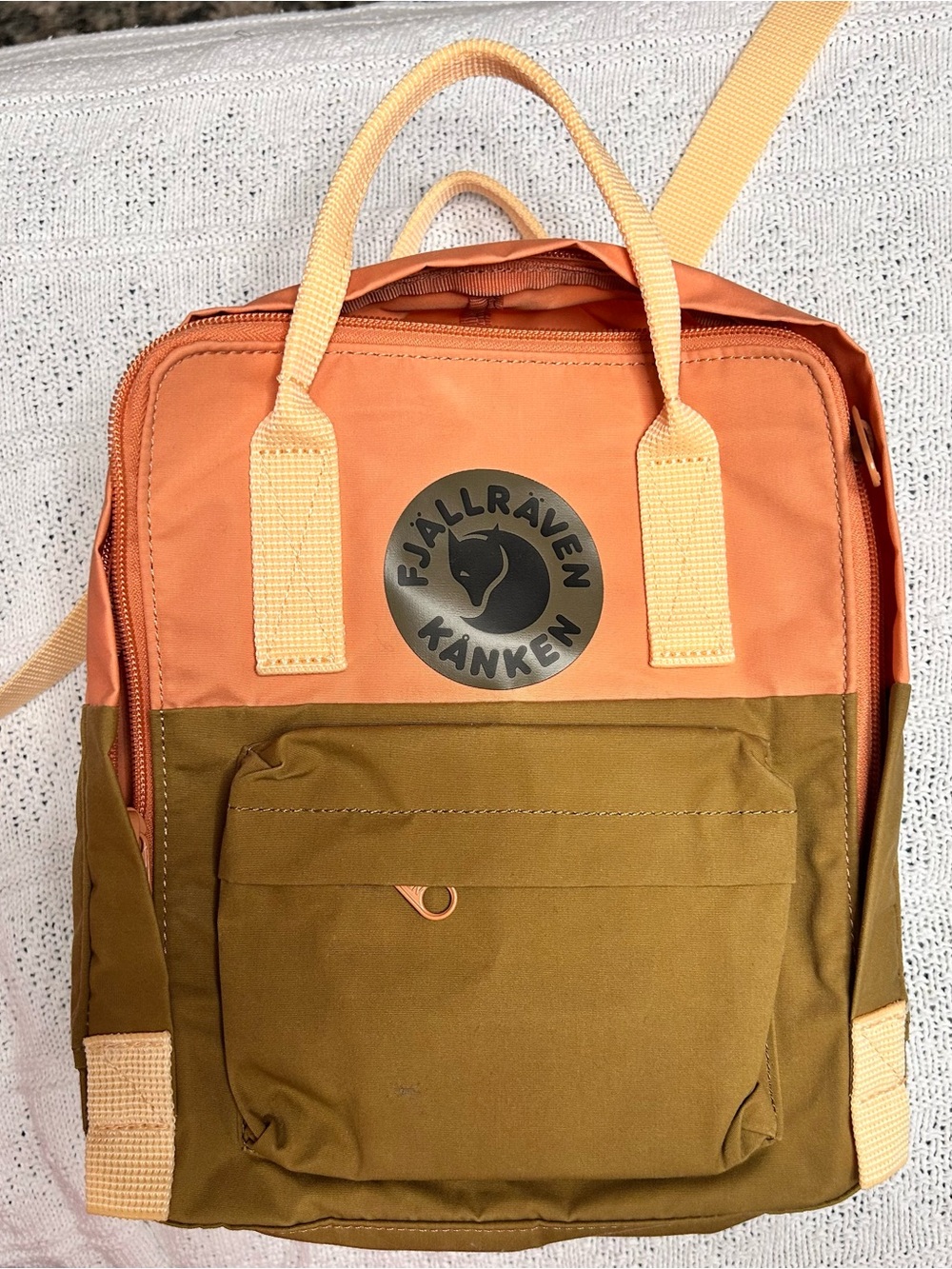 Fjallraven Kanken Two-Tone Orange and Olive Green Mini Daypack